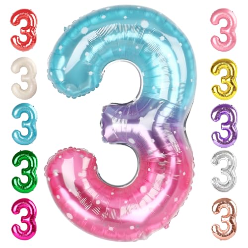 Image of 3 Balloon Numbers Birthday Decorations, 40In Pink Purple Blue Balloons | Eye-catching Appearance, Perfect Decorative Centerpieces, Convenient Self-sealing Structure, Widely for Various Occasions