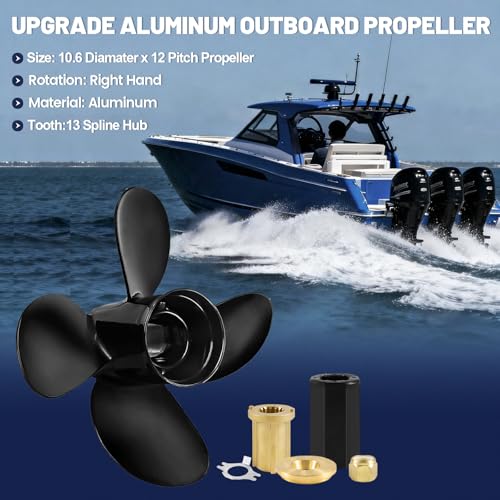 Image of Aluminum Boat Propeller(Interchangeable Hub Kits Included) Compatible with Mercury Engines 30hp 40hp 48hp 50hp 55hp 60hp,13 Spline,4 Blades,RH