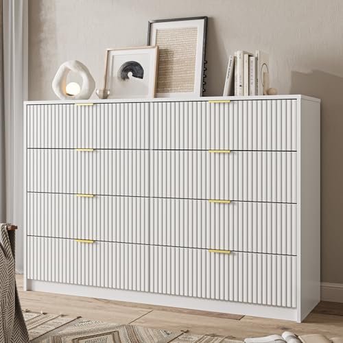 Image of MAISONARIA White Dresser for Bedroom, 8 Drawer Double Dresser, Modern Chest of Drawers for Bedroom, Living Room, Entryway and Closet, 55 inch L x 15.7 inch D x 37.4 inch H