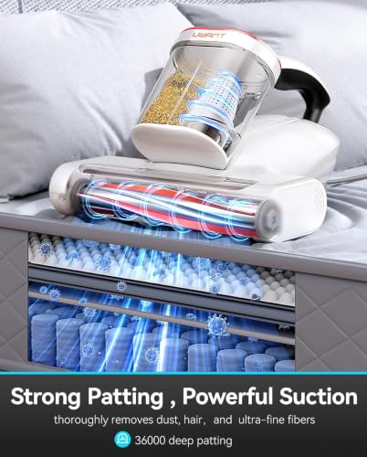 Image of uwant Bed Cleaner with 16Kpa Suction Metal Roller 253.7nm Uv-c Light Mattress Vacuum Cleaner 36000RPM /Min 149℉ Heating HEPA Filter&Ultrasonic Mattress Vacuum for Sofa, Pillow, Bed Throws Set of 1
