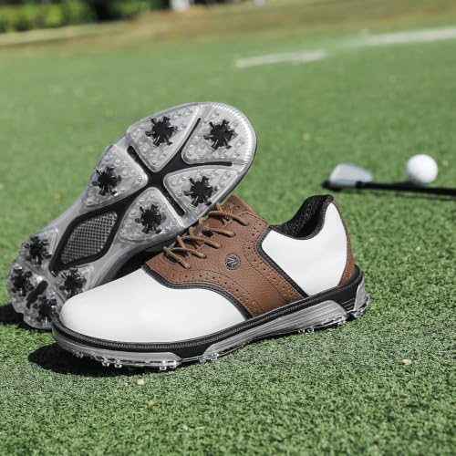 Image of Mens Golf Shoes Traditions Waterproof with Fixed Spikeless Sole Professional