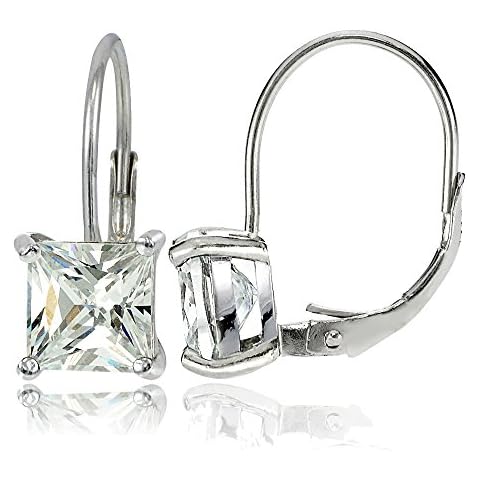 Hoops & Loops Sterling Silver 7x7mm Square Cubic Zicronia Leverback Earrings Cover
