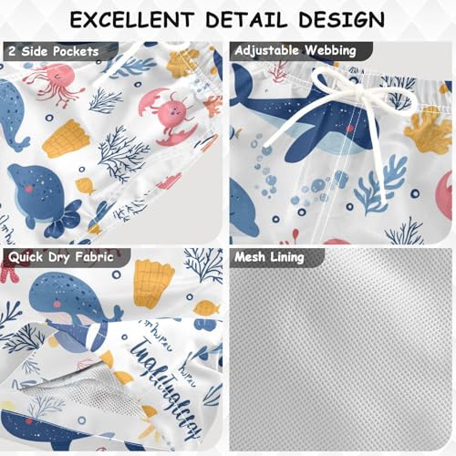 Pigsaly Boys Swim Trunks Crab Dolphin Ocean Animals Corals Sea Boys Board Shorts Swimsuit Swimwear Summer Bathing Suit 3T3
