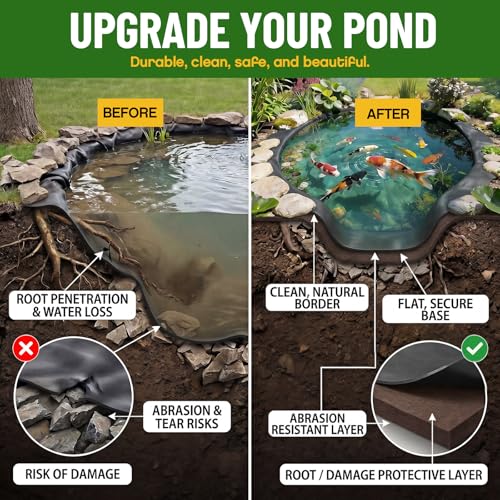 Image of Fanfanwin 10 x 15 ft Pond Liner Underlayment with 10 U-pins, 6oz, Brown