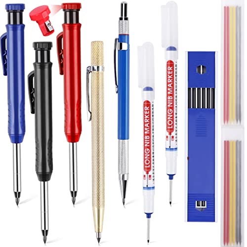 7Pcs Mechanical Carpenter Pencil, Solid Carpenter Pencil, With 3 Boxes Replaceable Refills, Best Carpenters Drawing Scribering Woodworking Pencil, For Carpenter Pencils