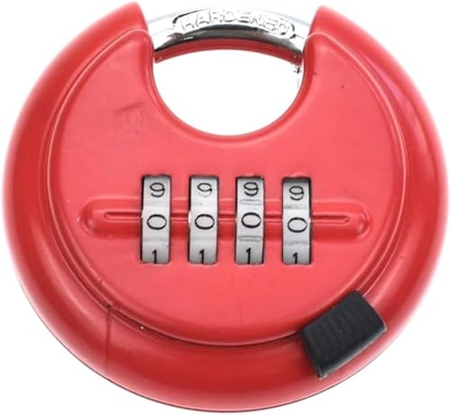4-Digit Combination Disc Padlock with Hardened Steel Shackle, Rust Resistant, for Outdoor Use (Red)
