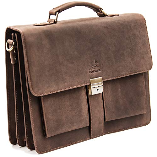 Premium Laptoptasche aus echtem Büffelleder I Echt Leder Schultertasche im Vintage Look I Verstellbarer Schultergurt I Umhängetasche Für Laptops bis zu 17" I Smartes Stausystem (41 x 32 x 14 cm) Cover