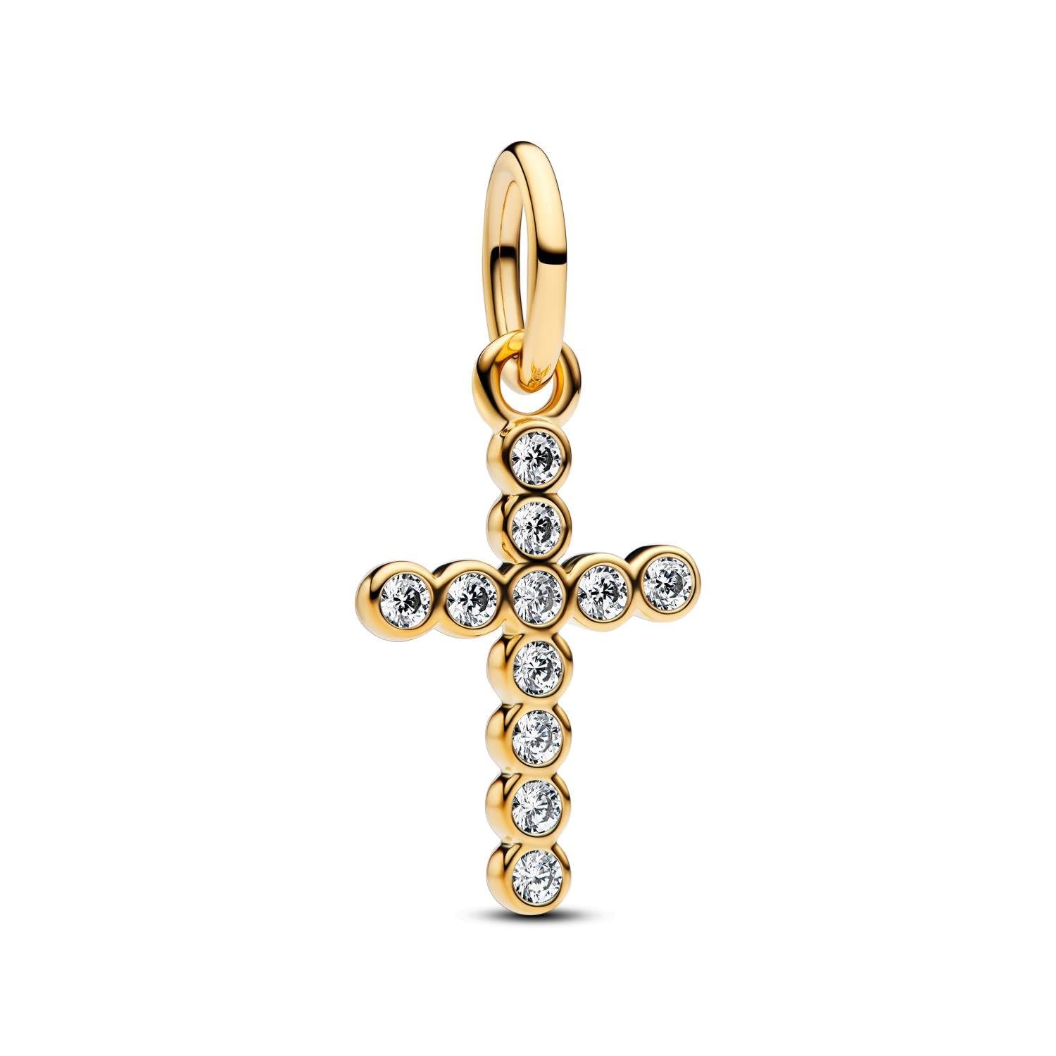 Pandora Moments 764063C01 Breloque en Forme de Croix en Argent Sterling avec Alliage plaqué Or 14 carats et zircones Compatible Me & Moments