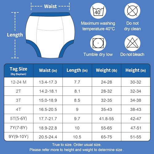 BIG ELEPHANT 10-Pack Baby Potty Training Underwear, Soft 100% Cotton Absorbent Training Pants for Boys & Girls, Ages 12M-10Y2