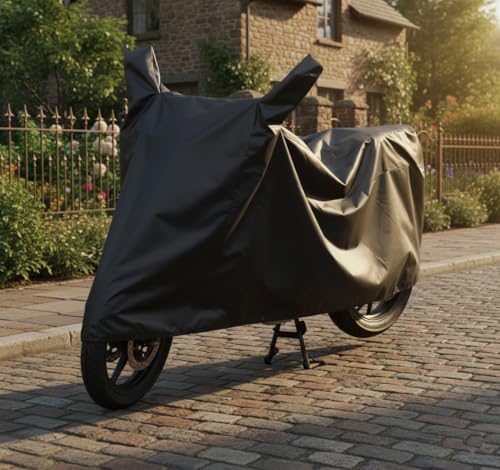 Image of Shield Heavy Duty Bike /scooty Cover for Ola Roadster | All-Season, Tear-Proof Fabric | with Side Mirror Pocket & Buckle Belt | Roadster Bike Cover (Black)