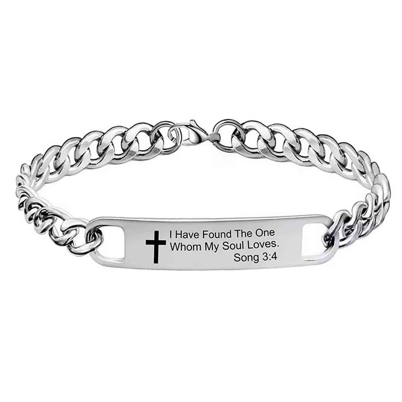 Stainless Steel Personalized Religious Bible Verse ID Bracelets for Men Boys Inspirational Bible Quote Adjustable Cuban Link Chain Bracelet Gift-image-33