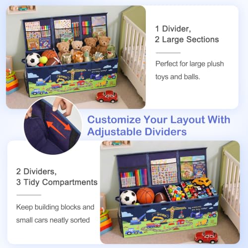 Image of Toy Box with Adjustable Divider Large Toy Chest Storage for Nursery Kidroom