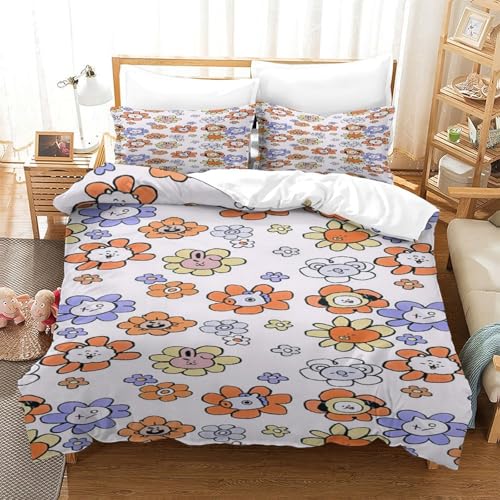 Housse de couette fleurie 3D en microfibre pour lit simple