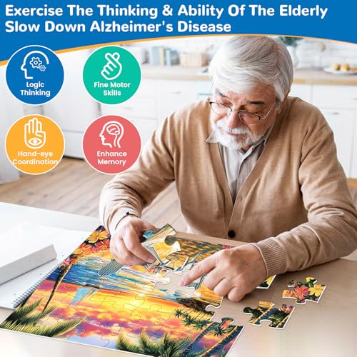 6 paquetes de rompecabezas grandes de 36 piezas para adultos mayores, productos para demencia y Alzheimer, actividades cognitivas fáciles para ancianos, juego de memoria para pacientes en residencias con 6 bolsas de almacenamiento miniatura 3