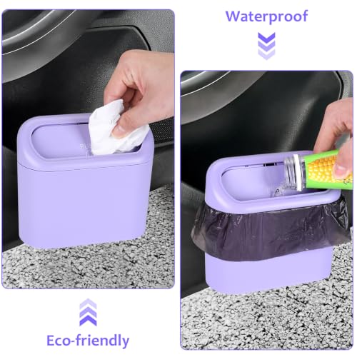 Image of Accmor Car Trash Can with Lid, Mini Vehicle Garbage Can with 30 Trash Bags, Leakproof Auto Dustbin Garbage Container Bin for Car, SUV, Office (Purple)
