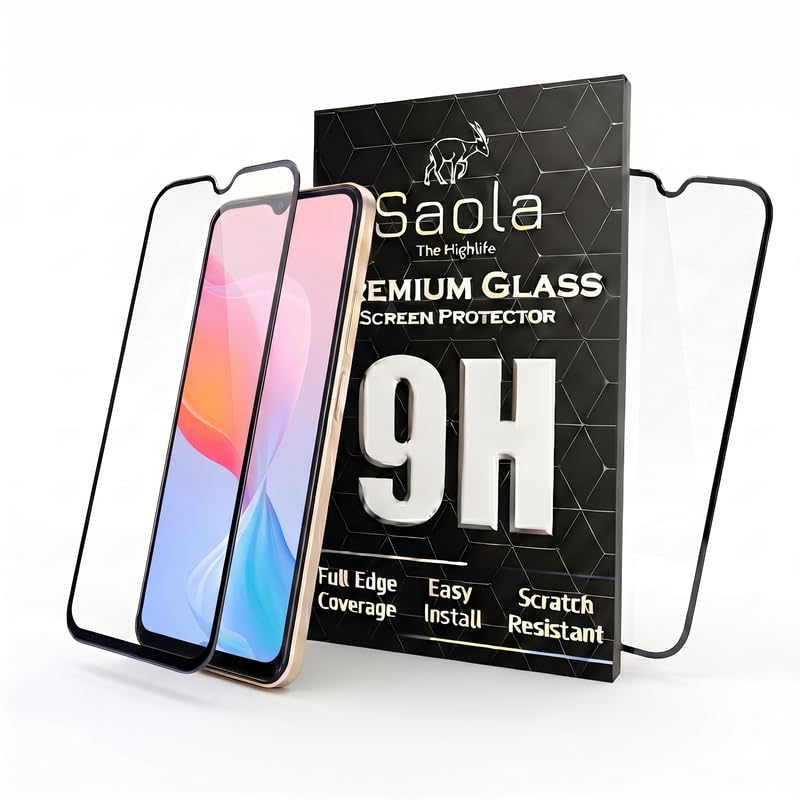Image of Saola HD+ Oleophobic Tempered Glass Screen Protector For Vivo Y21E (Pack Of 2) with Free Installation Kit. Full screen Coverage - 6.51 inch