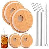 4 Pack Bamboo Lids For Glass Cups,Cymuber Reusable Wooden Lids for Glass Cups,Fit for 2.36 inch/60mm Internal Diameter Airtight Regular Mouth with Canning Lids for Drinking jars, Beer Glasses,Soda Can