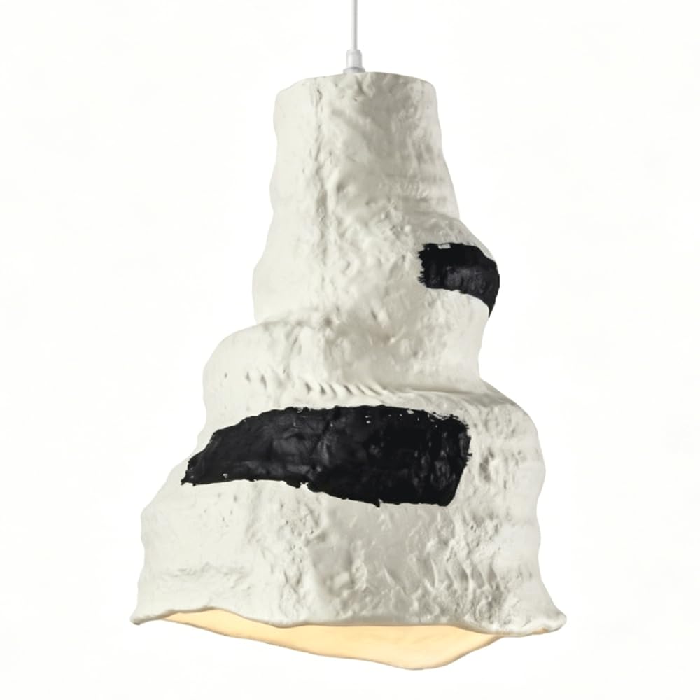 ESIYUVO Wabi-Sabi Retro Irregular Vase Pendant Light Fixture Rough Cement Textured Off-White Hanging Lamp High-Density Polystyrene Chandelier for Entrance Hall Bedside Kitchen Island Living Room