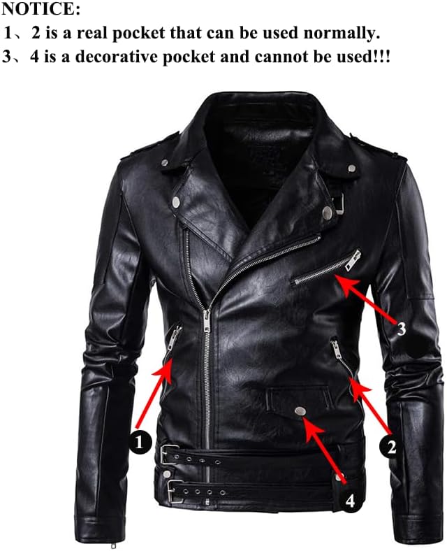 PASOK Men's PU Leather Jacket Causal Belted Faux Leather Motorcycle Jacket Zipper Biker Coat - Image 5