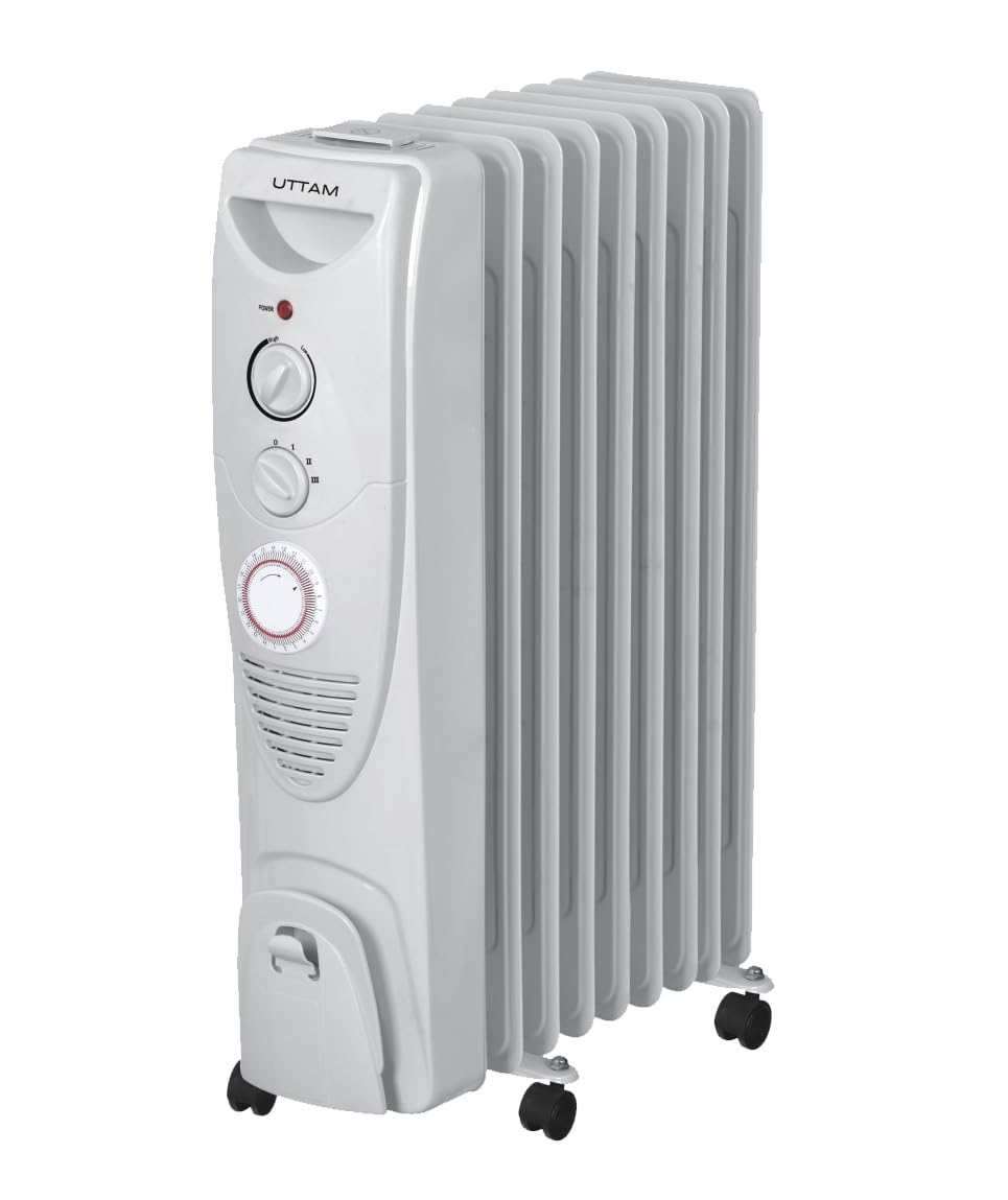 UTTAM 2000W Oil Filled Radiator, Fin Portable Electric Heater Heat  Settings, Built-in Timer, Adjustable Thermostat, Safety Cut-Off 24 Hour