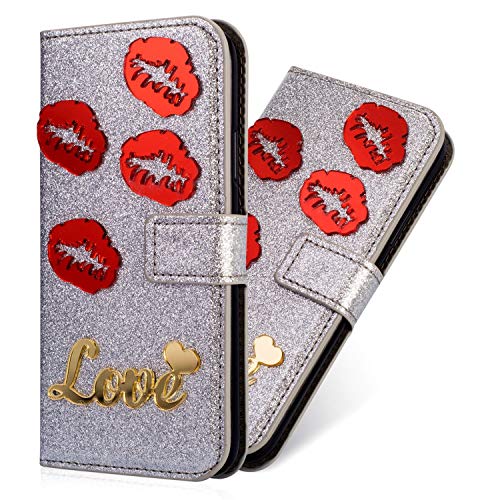 Glittery Diamond Compatible with for Samsung S10 Plus,Loves Sparkle Bling Glitter Leather Stand Function Flip Kickstand Magnetic Book Purse Wallet with Card Slot Holder Protective Cover