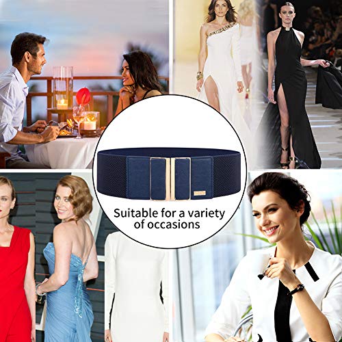 Women's Elastic Stretch Wide Belt Retro Dress Belt Waist Cinch Belt 3" width4