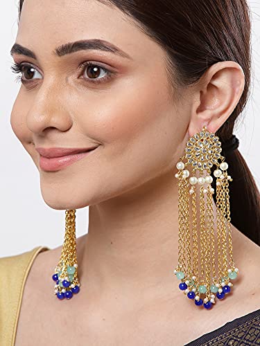 Image of Karatcart Kundan Tassel Earrings for Women (Pink and Green Beads)
