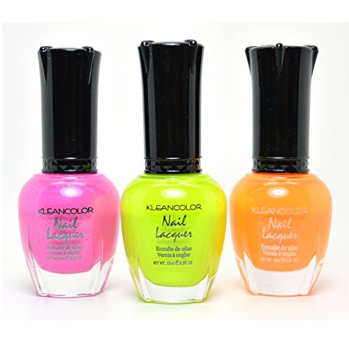 3 KLEANCOLOR NAIL POLISH NEON COLOR PINK LADY, NEON LIME, BURST LACQUER + Free ZipBag