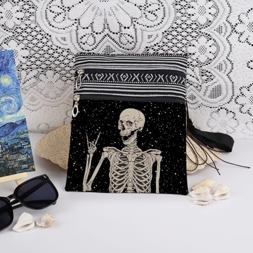 Skull Starry Sky Print Women Crossbody Bag Rock Hand Gesture Adjustable Shoulder Straps Men Messenger Bag Travel Purse Goth Day of the Dead Birthday Christmas Gift for Friend3