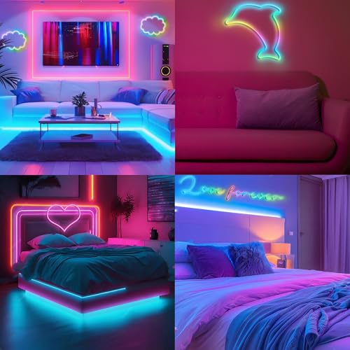 Image of Lakafifi-Neon Rope Lights,16.4FT RGB LED Strip Lights Smart App, Led Strip Lights Music Syncing,Outdoor IP68 Waterproof,120 Modes Dimmable for Bedroom, Living, Bar, Gaming, Party Decoration,DIY Design