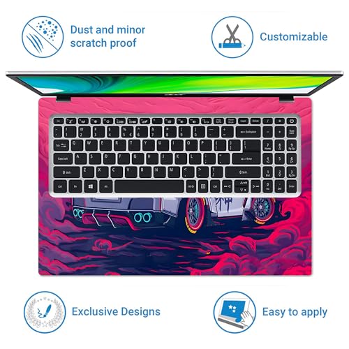 Image of Full Body UV Printed Removable Premium Laptop Skin Upto 15.6 inch Sticker Compatible for Dell /HP /Lenovo /Acer /Asus All Laptop Size Upto 14 to 15.6 Inch - GTR Rearview Power