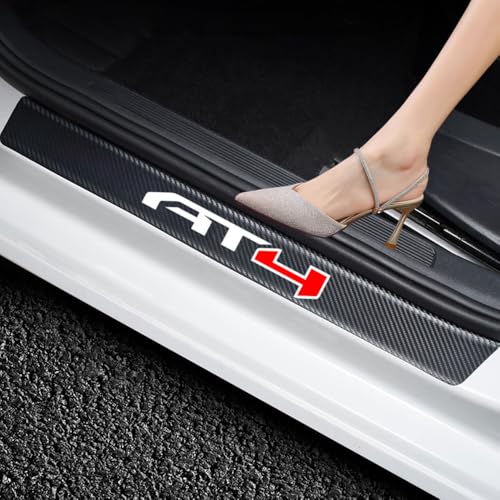 QZYAMEI 4Pcs Car Door Sill Protector for GMC Sierra Yukon Acadia AT4 Accessories Welcome Pedal Protection Car Carbon Fiber Leather Door Sill Sticker (for AT4)