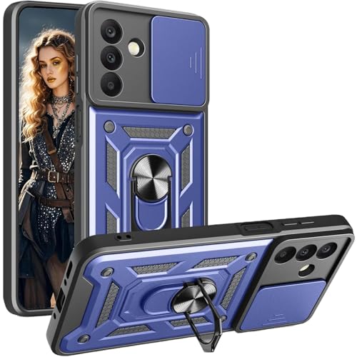 Image of SPAZY CASE Samsung Galaxy A57 5G Back Cover | Heavy Duty Hybrid Case with 360 Degree Rotating Finger Ring Holder + Slider Shutter Camera Protection Case for Samsung Galaxy A57 5G - Blue