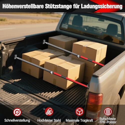 3-H 4X Ladungssicherung Transportsicherung Klemmstange Teleskopstützen 110-195cm, Montagestütze Teleskopstange Klemmbalken Ausziehbar Spannstange für PKW LKW Anhänger Auto, Stahl Baustütze (Rot)