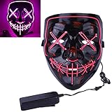 BQuel ハロウィンマスク 光るマスク LED ハロウィン仮面 3つ点灯モード ELワイヤー コスプレマスク 変身 仮装大会 パーティー 忘年会 お祭り 宴会 仮面舞踏会 学園祭 悪魔マスク コスチューム用小物 (ピンク)