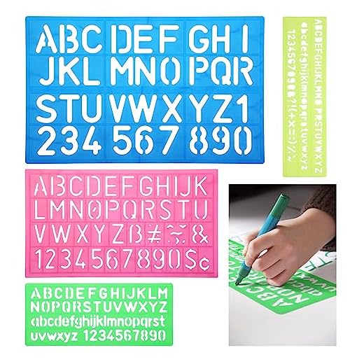 Bewudy 4pcs Letra de plástico Stencil Set, Stencil Alfabeto Letra Número Artesanía Plantillas de plástico Guía de la regla Set para niños Dibujo Plantilla Pintura Aprendizaje DIY
