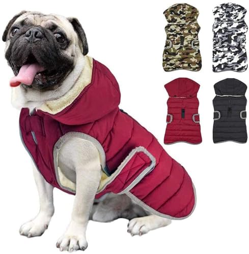 Etechydra Winter Hundejacke with Abnehmbarem Hut, Hundemantel Wasserdicht Reflektierend Hund Mantel Warme Hoodie Fleece Welpenmantel, Jacken für Kleine Mittlerer Große Hunde, Rot, XS