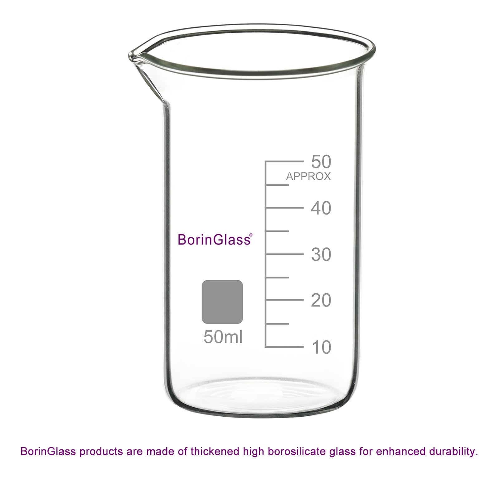 BorinGlass High Borosilicate Glass Beaker with Pouring Spout, 1-Pack 50 ml Graduated Tall Lab Beaker — Amazon image 3