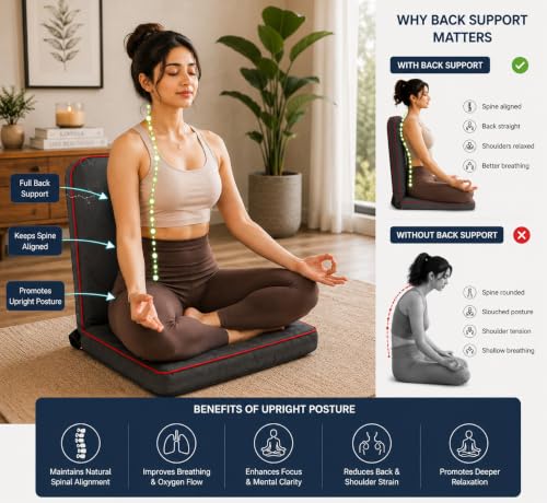 Image of Kawachi Floor Chair with Laptop Table, Foldable Back Support & Portable Study Table Combo, Reading, Work from Home, Meditation & Relaxation Chair (KC32-Dark Grey)