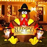 VIVOHOME 6ft Height Happy Thanksgiving Inflatable LED Lighted Turkey Family Blow up Outdoor Lawn Yard Decoration