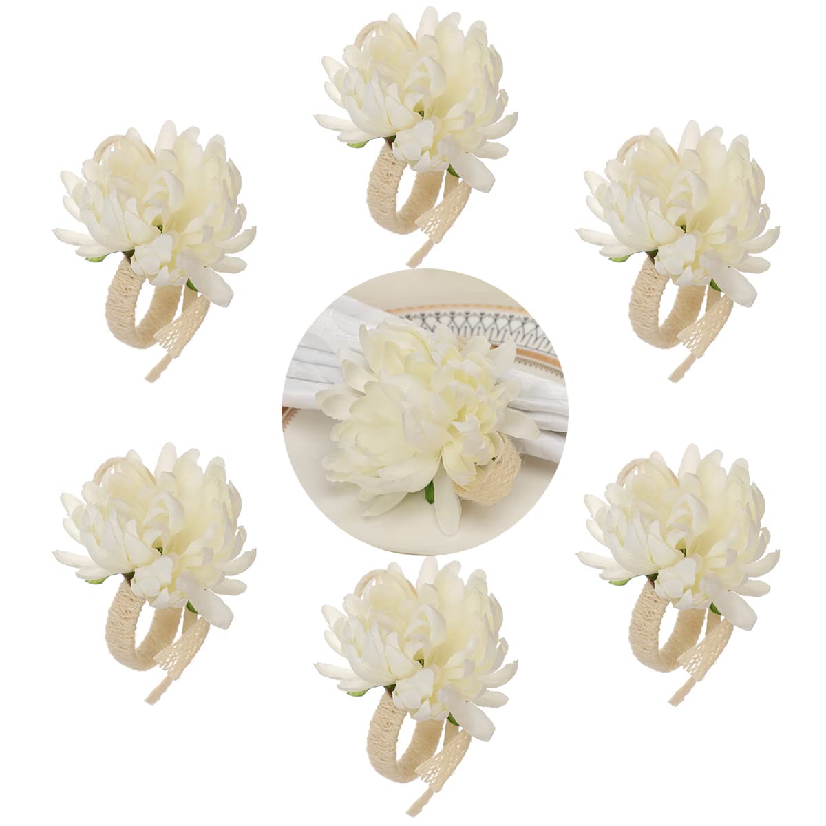 Jiamusi Set of 6 Napkin Rings Handicraft Flower Napkin Rings Spring Napkin Rings Rose Napkin Holders Vine Design Napkin Holder Rings Table Decorations