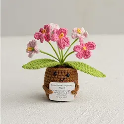 Presente feito à mão em vaso de flores de crochê – vaso de flores tricotadas para mulheres, colegas de trabalho, vizinhos – presentes de Natal, presentes de ano novo, decoração de mesa, buquê de
