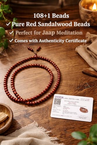 Image of Lal Chandan Mala | Red Sandalwood Mala | Red Chandan | 108 + 1 Beads for Jaap | Meditation, Pooja, Chanting, Wearing | 7-8 MM Beads | Rakht Chandan | with Certificate on Authentication