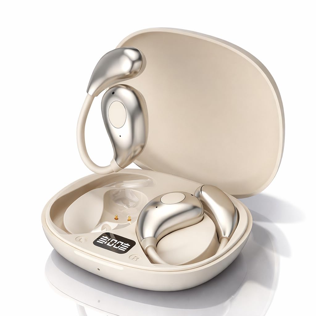 R300 OWS Open Ear Wireless Earbuds with Display, ENC Mic for Calling, 50hr Playtime with Type C Fast Charging, Low Latency Gaming, Ideal for Running, Cycling and Gym, Dust & Waterproof. Beige-image-19