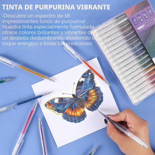 Miniatura 6 de Grabie 18 bolígrafos de gel con purpurina retráctiles, 18 colores