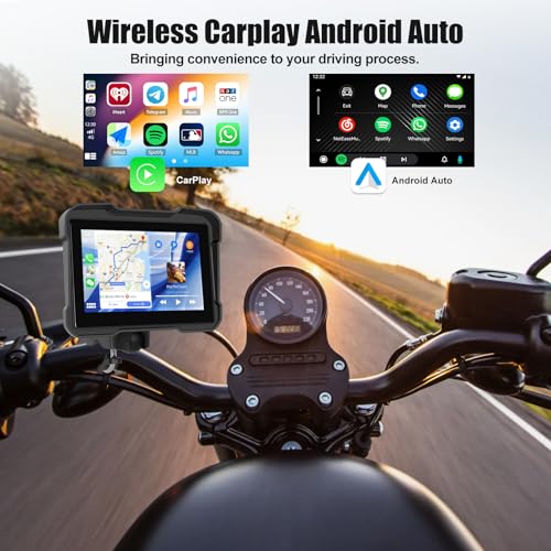 Image of Motorcycle GPS Navigation System with Wireless Carplay Android Auto 5 inch Moto CarPlay Screen with Dual Bluetooth, Navigation /Siri /G00gle Assistant Waterproof