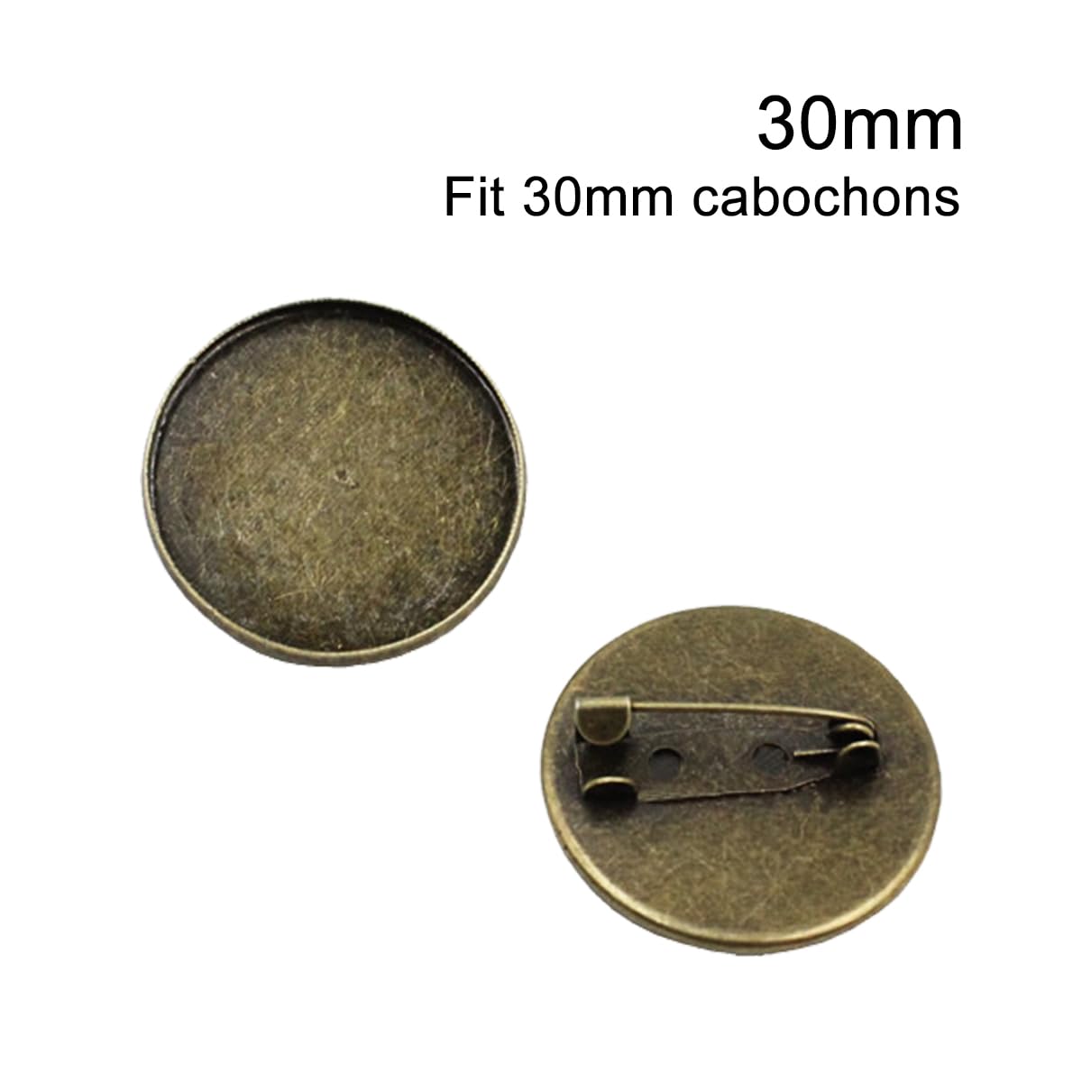 ECYC Ltd 20 Pcs 30mm Round Brooch Pin Blanks, Bronze Brooch Clasps Pin Disk Base Brooch Cabochon Setting Brooch Bezel Tray for DIY Badge, Jewelry Making, Crafts Accessories