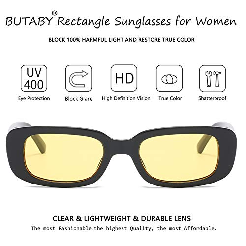 Image of BUTABY Rectangle Sunglasses for Women Retro Driving Glasses 90's Vintage Fashion Narrow Square Frame UV400 Protection