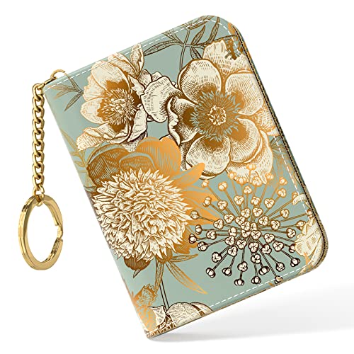 Image of Nipichsha Credit Card Holder, Small RFID Card Wallet for Women, Slim Leather Card Holder Wallet, Blooming Flowers, 4.33 x 3.15 x 0.98 inches, Fashions