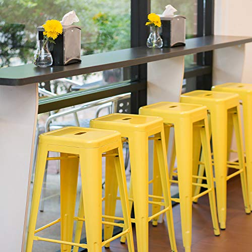 Butaco metálico Furniwell de 30 pulgadas, con respaldo alto y sin respaldo, para interior y exterior, apilable, con asiento cuadrado, juego de 4 (amarillo) miniatura 2